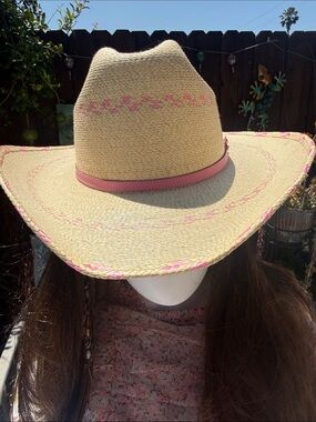 Atwood palm New Girls Natural Straw Cowboy Hat with Pink Trim S/M Boot Barn